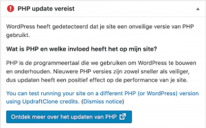 WordPress heeft gedetecteerd dat je site een onveilige versie van PHP gebruikt.